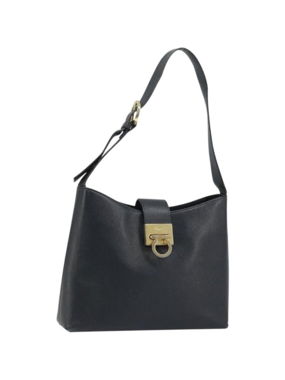 Salvatore Ferragamo Gancini Shoulder Bag Leather Black Gold